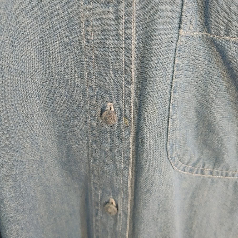 Blue Diamond Virginia Beach Denim Shirt M Lace Applique Vintage Chambray Cottage - Picture 3 of 14